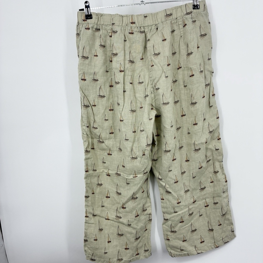 Cut Loose Women Size XL Pants Capri Crop Wide Leg Green Sail Boat Print Linen - Picture 4 of 8